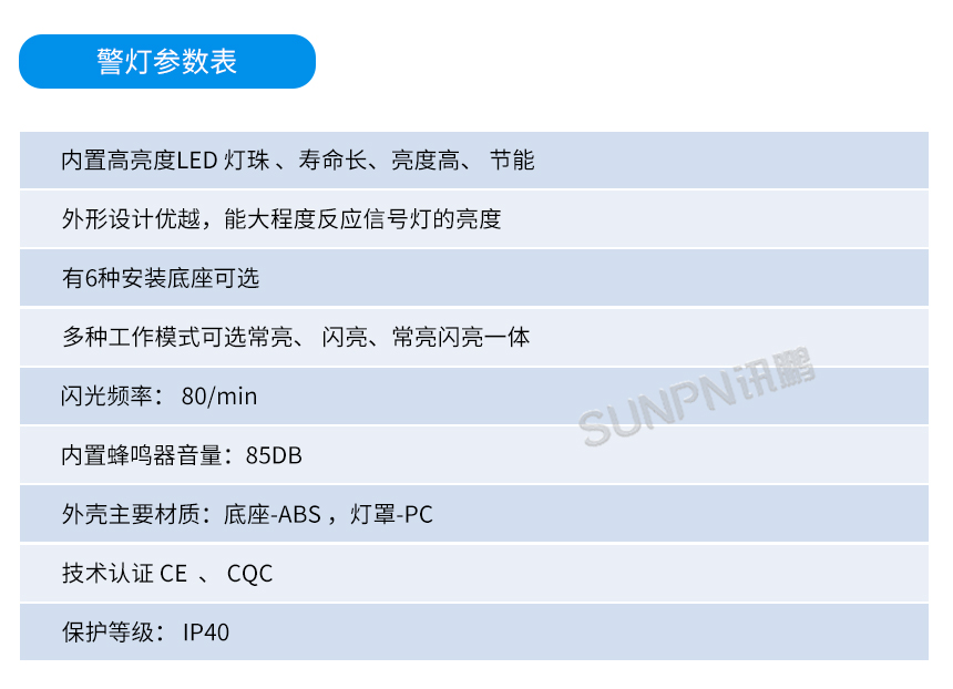 警灯参数表