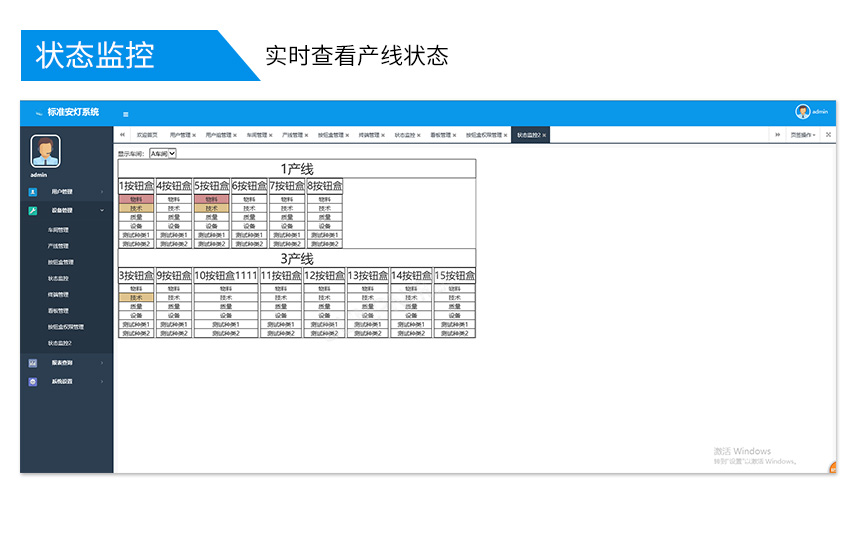 讯鹏科技安灯系统软件——状态信息实时查看界面