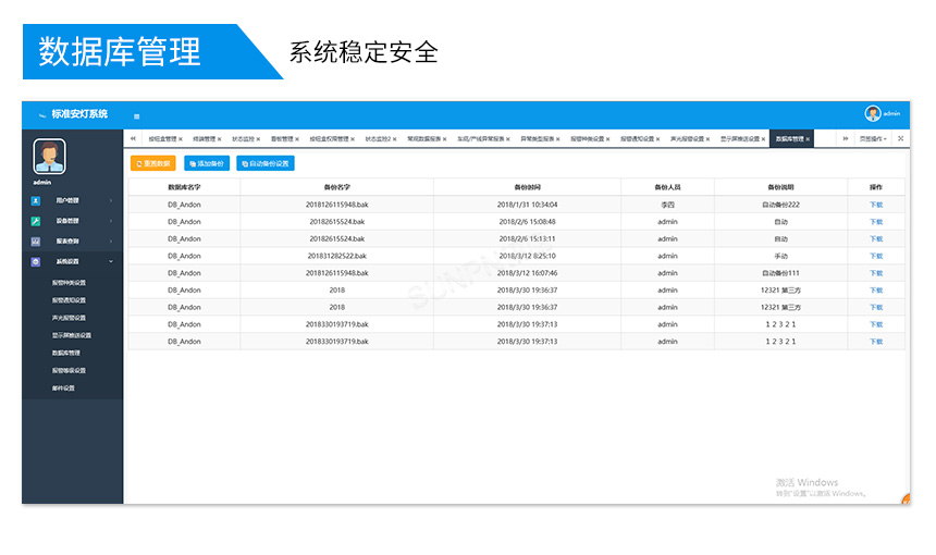 讯鹏科技安灯系统软件——数据库查看界面