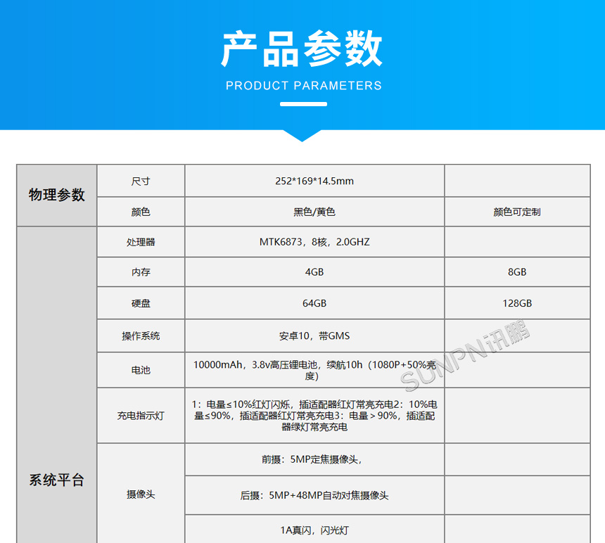 讯鹏安卓10.1寸 5G三防平板-参数明细